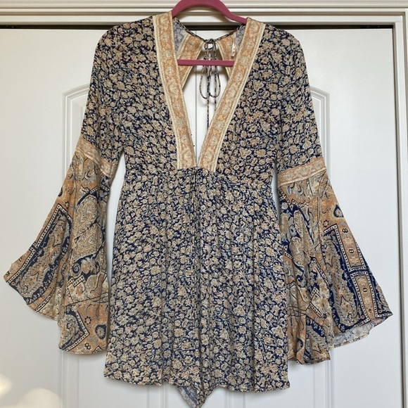 Free People Once Upon Summertime Romper Jumpsuit Womens XS open back Bohemian - Picture 1 of 11
